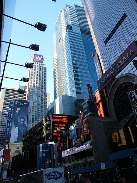 The Morgan Stanley Building at 1585 Broadway, situated at the north end of Times Square, NYC.