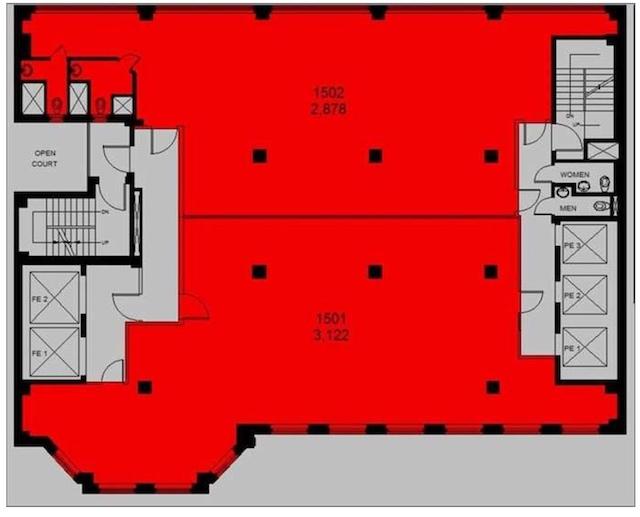 Suite 1500 at 223-225 West 35th Street, New York City, offers 3,122 Square Feet of open-plan loft space for rent.