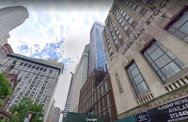 Facade of Trinity Commons at 107 Greenwich Street, a mixed-use office tower in Lower Manhattan.