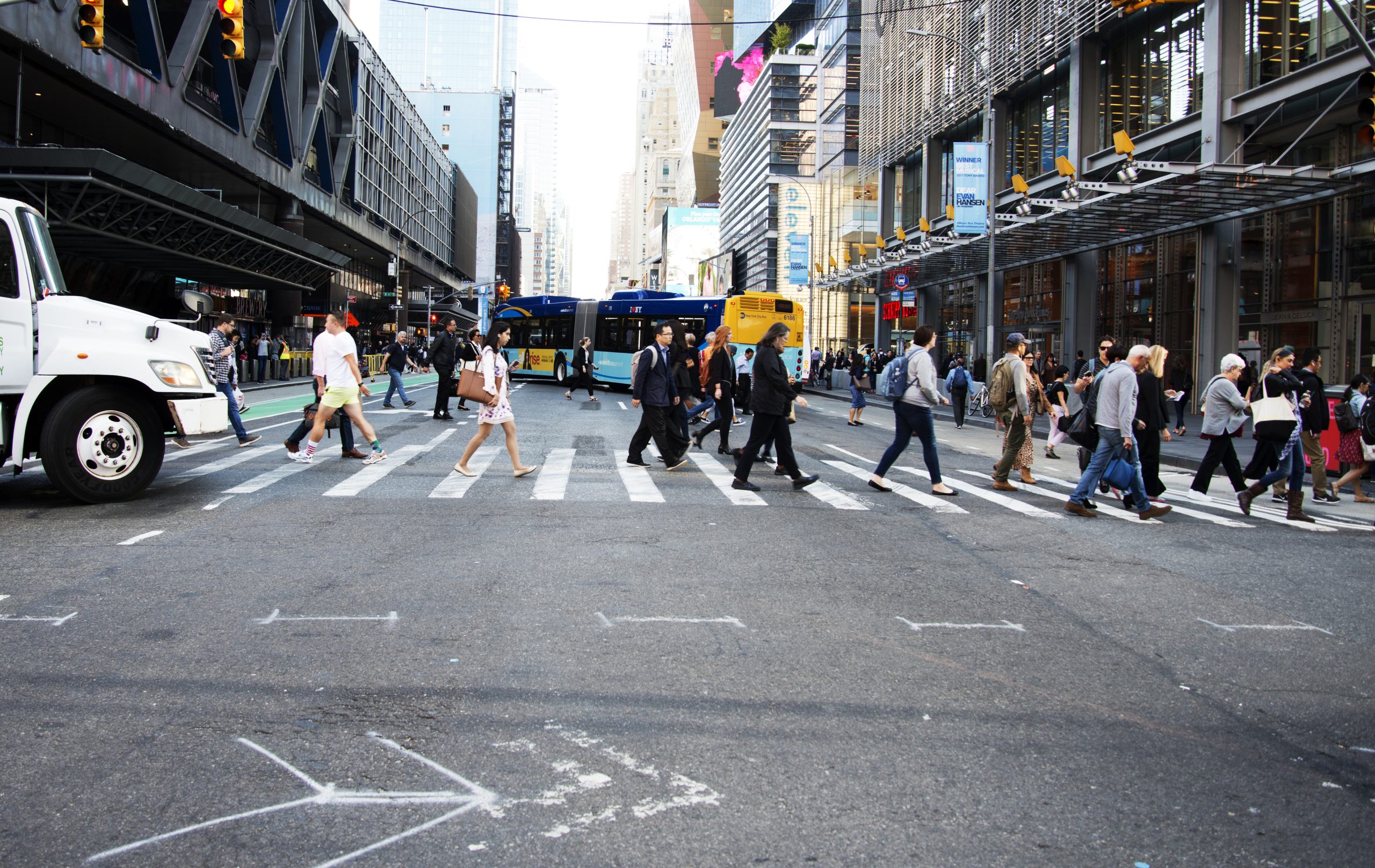 Port Authority Bus Terminal entrance in NYC, emblematic of city infrastructure progress.
