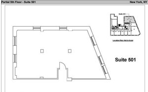 Suite 501 on the 5th floor offers a rarely available 1,730 sq. ft. corner unit at 54 West 21st Street
