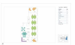 Floorplan of an office space consisting of several private offices.