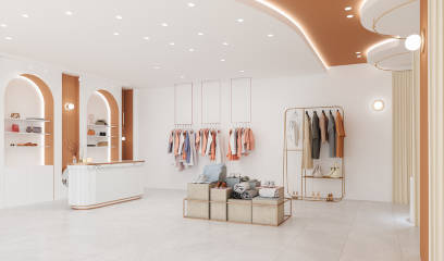 Opulent NYC clothing boutique showcases high-end fashion and accessories.