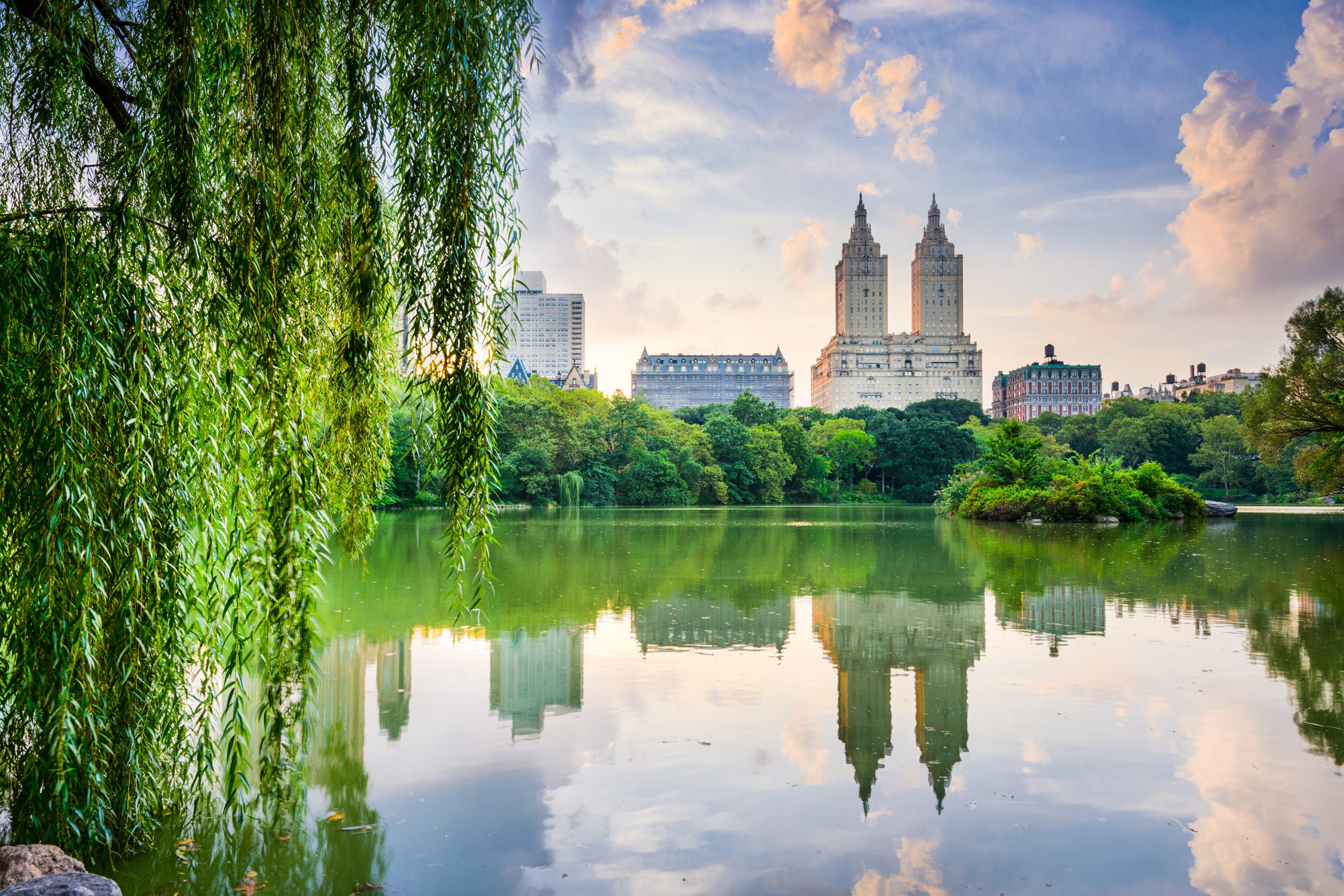 View of Central Park and Upper West Side residential buildings in New York City.