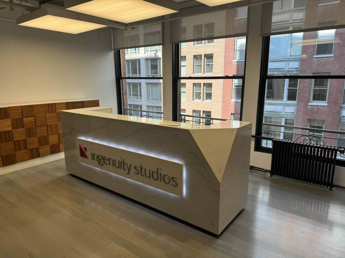 ALT tag: Modern office reception area with