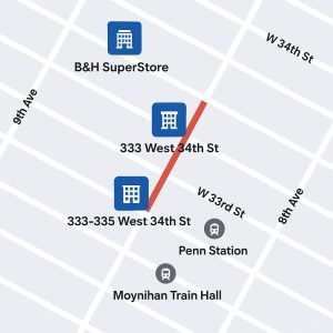 A 34th Street map with a clear visual representation of the B&H store and its newly acquired locations.