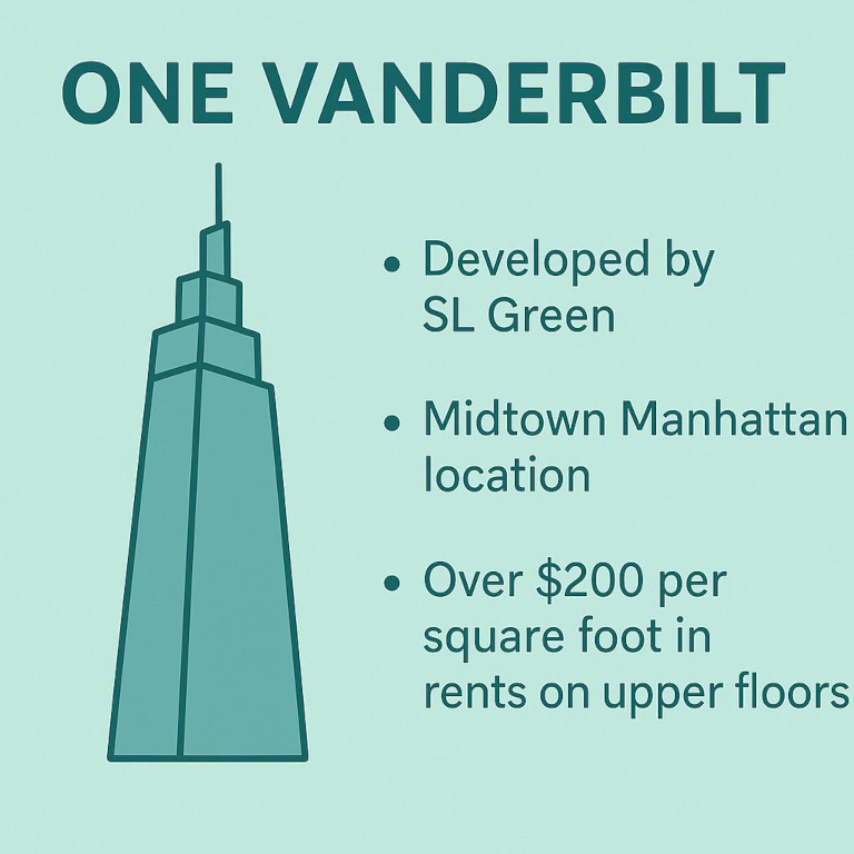 One Vanderbilt skyscraper infographic, Midtown Manhattan, SL Green developer.